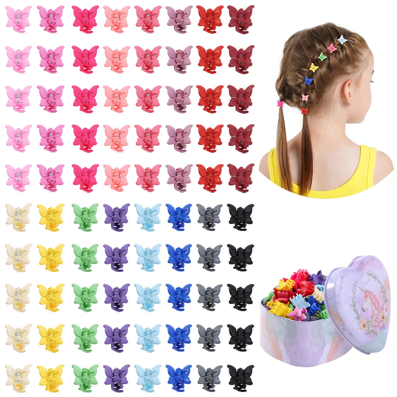 Choicbaby 80 Pcs Mini Butterfly Hair Clips for Girls 16 Colors 90s Girls Mini Hair Clips with Box Toddler Claw Clips Butterfly Clips for Hair