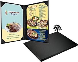 Restaurant Menu Covers Holders for 8.5 X 11 Inch, Double View Leather Menu Holder Covers, Black Leather Menu Covers for Wi...