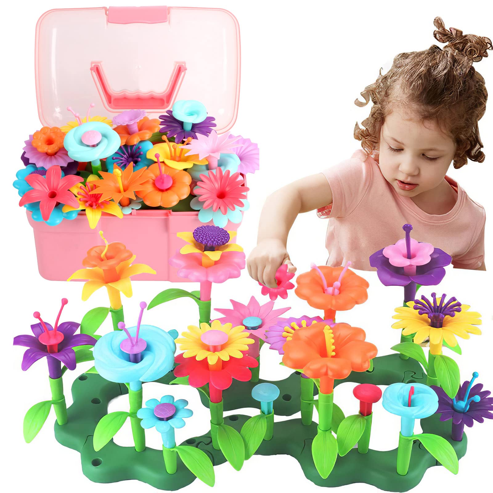 CENOVE Toddler Toys for 3 4 5 6 7 Year Old Girls and Boys,Flower Garden Building Toy with Carry Box, STEM Toys for Preschool Children Educational Activity