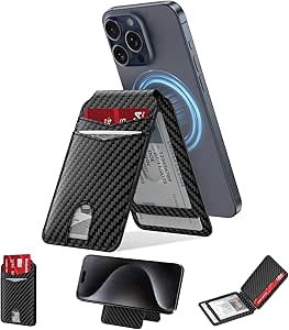 typecase Magnetic Wallet for Magsafe: Magnetic Phone Wallet for Apple iPhone 16 15 14 13 12 Pro Max - Minimalist Mag Safe Slim Wallet Stand with 4 Card Slots - Carbon Fiber Black