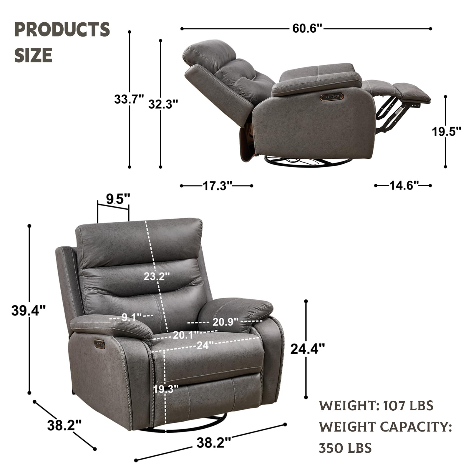 ROYALSON Dual OKIN Motor Power Recliner Chairs Swivel Rocker Recliner ...