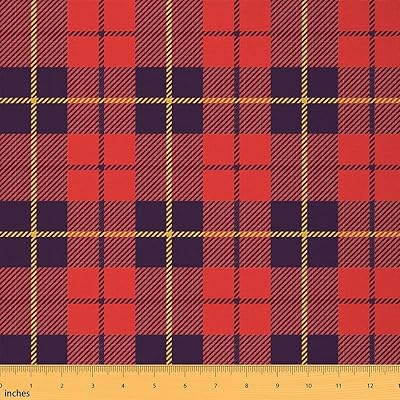 Feelyou Plaid Fabric by The Yard, Vintage Red Tartan Pattern Upholstery Fabric for Chairs Sofa Couch, Traditional Fashion Grid Buffalo Check Geometric Outdoor Fabric Waterproof, 10 Yards