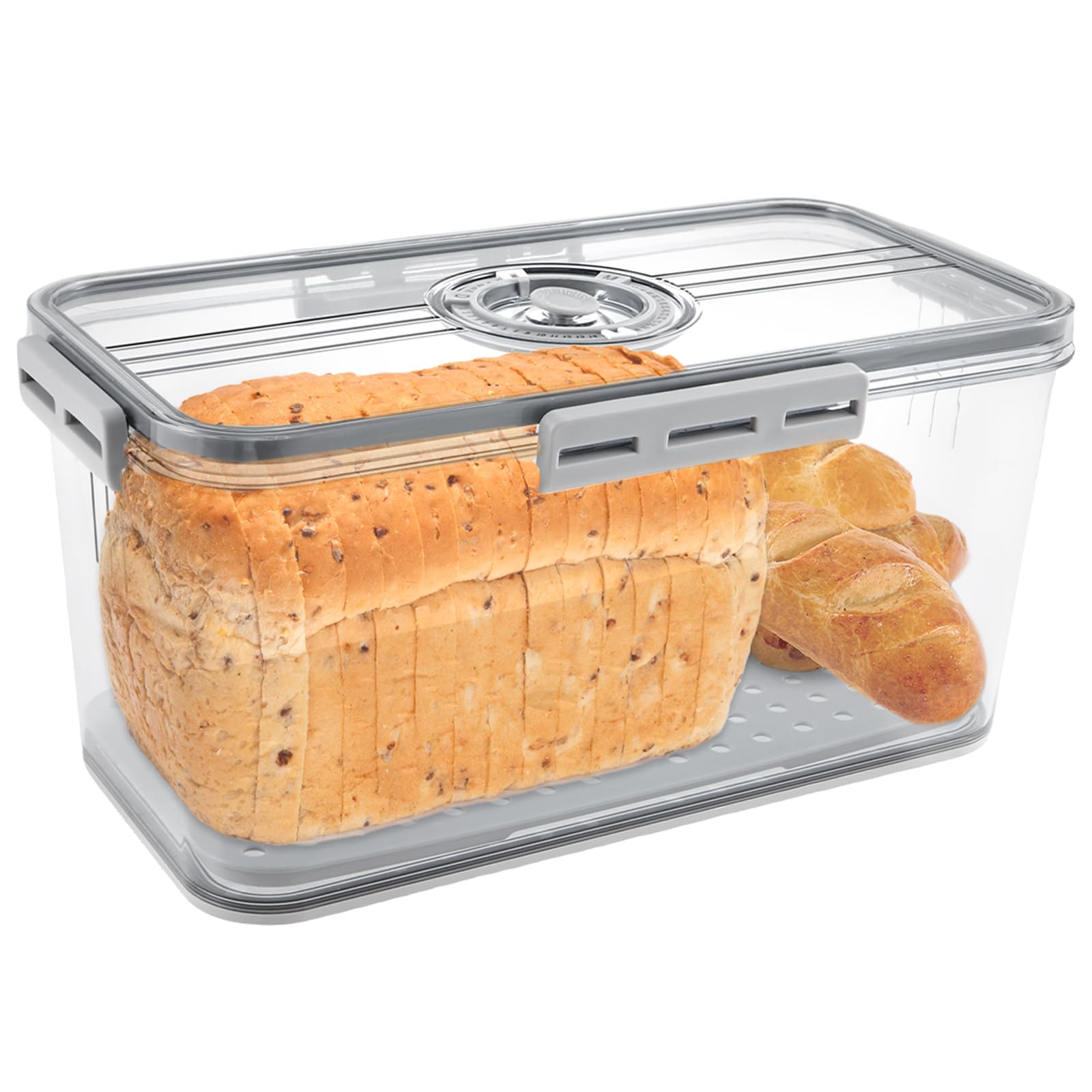 GenericBread Storage Box Airtight Food Storage Containers with Lids Air Valve, Time Recording Bread Keeper Food Grade Plastic Bread Box for Homemade Bread, Toast, Bagel, Donut and Cookies