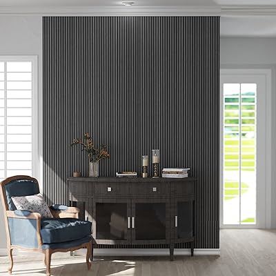 Oxdigi Wooden Slat Peel and Stick Wallpaper - Self-Adhesive Contact Paper with 3D Effect | Waterproof & Removable | PVC Contact Paper for Countertops & Cabinets | 35.4 in x 16.4 ft | Deep Gray Wood