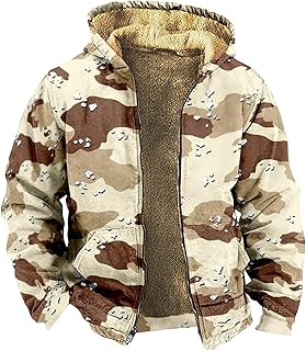 RODYETQQ Mens Zip Up Hoodie Heavyweight Camo Hoodie Thick Fleece Lined Jacket Fall Fashion Coat Warm Winter Outwear