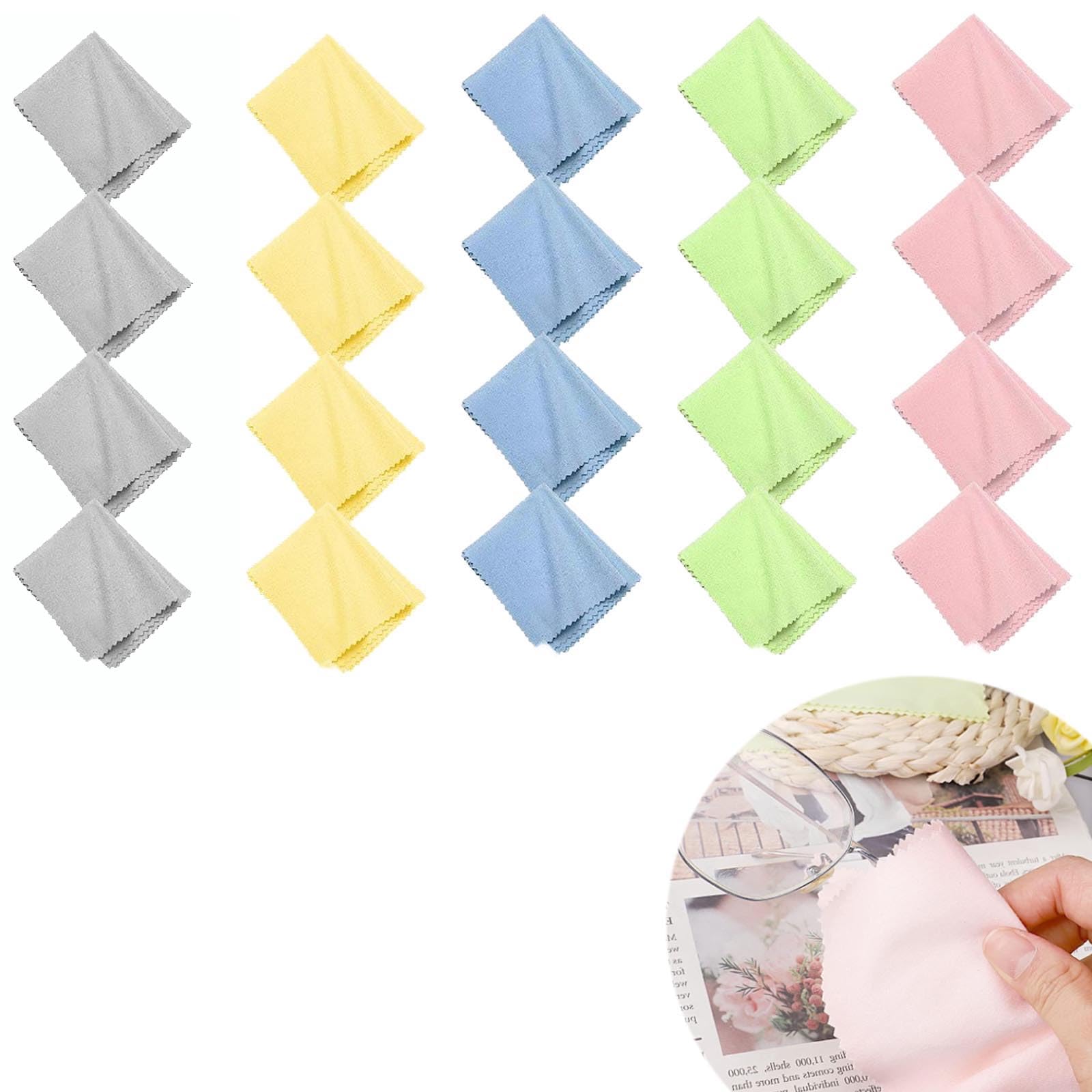 NUDFSY Glasses Cleaning Cloth, Microfiber Cleaning Cloth 20 Pack Reusable Glasses Cleaning Cloths Lint Free Streak-Free Glass Window Cleaning Cloths