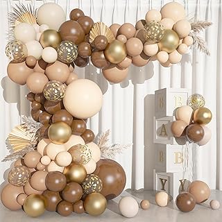 150PCS Brown Balloons Garland Arch Kit, Different Size Brown Nude Boho Blush Tan Neutral Beige Gold Balloons for Woodland ...