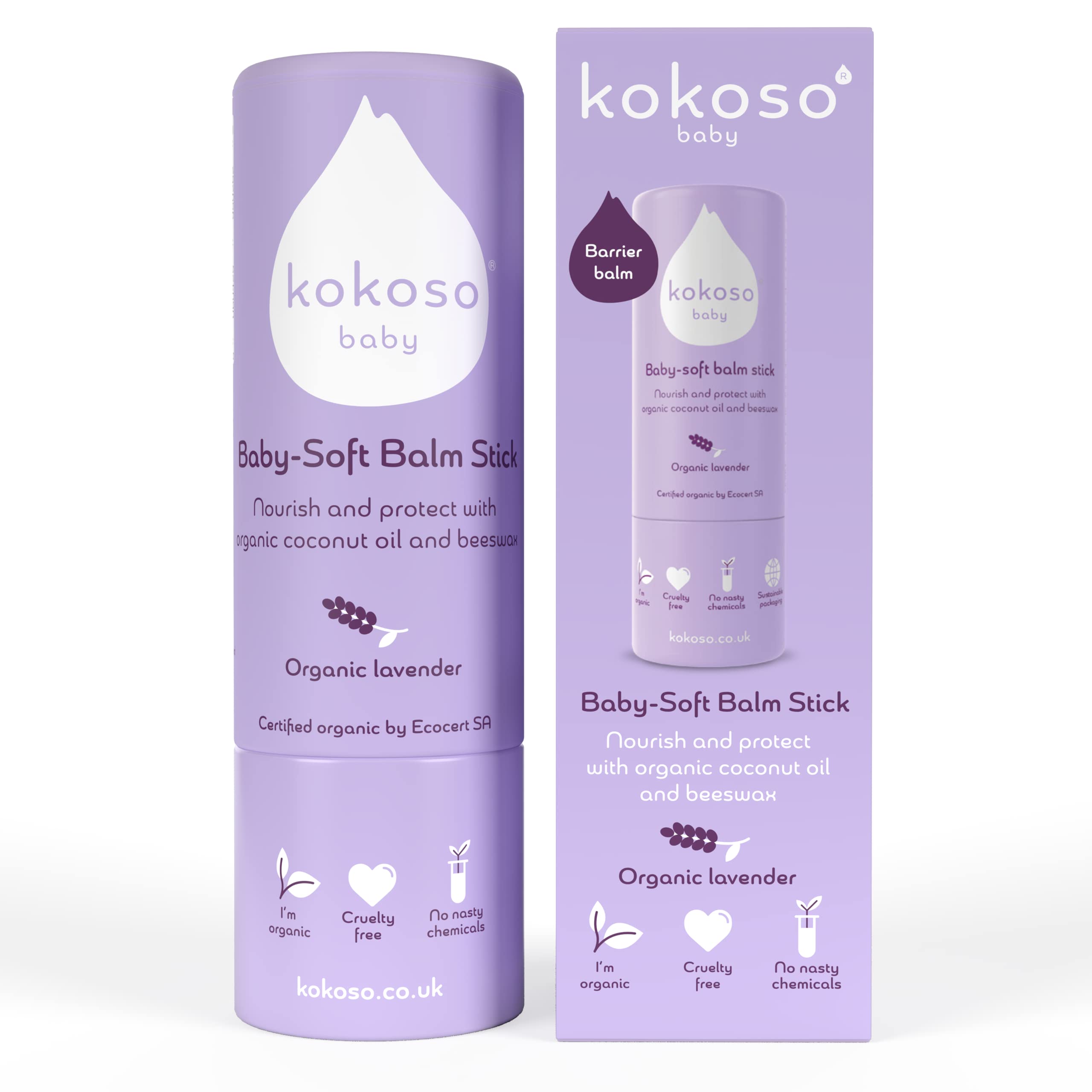 KokosoBaby Soft Balm Stick, Organic Lavender, Great for Dry Hands, Sore Lips and Chapped Cheeks, Protects Dribbly Chins and Soothes Dribble Rash, 100% Natural & Organic Ingredients, 13g