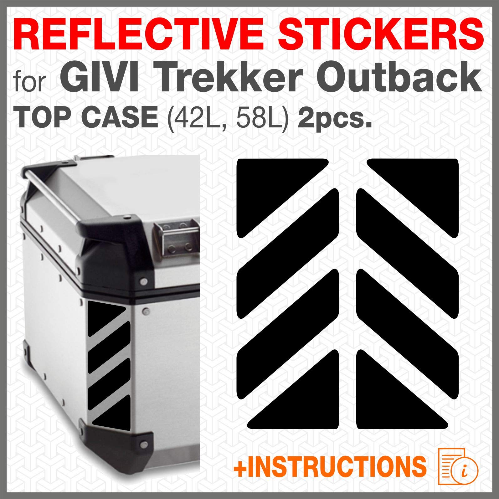 2pcs Reflective Stickers for GIVI Monokey Trekker Outback Alluminium TOP CASE 37 42 48 L (Black)