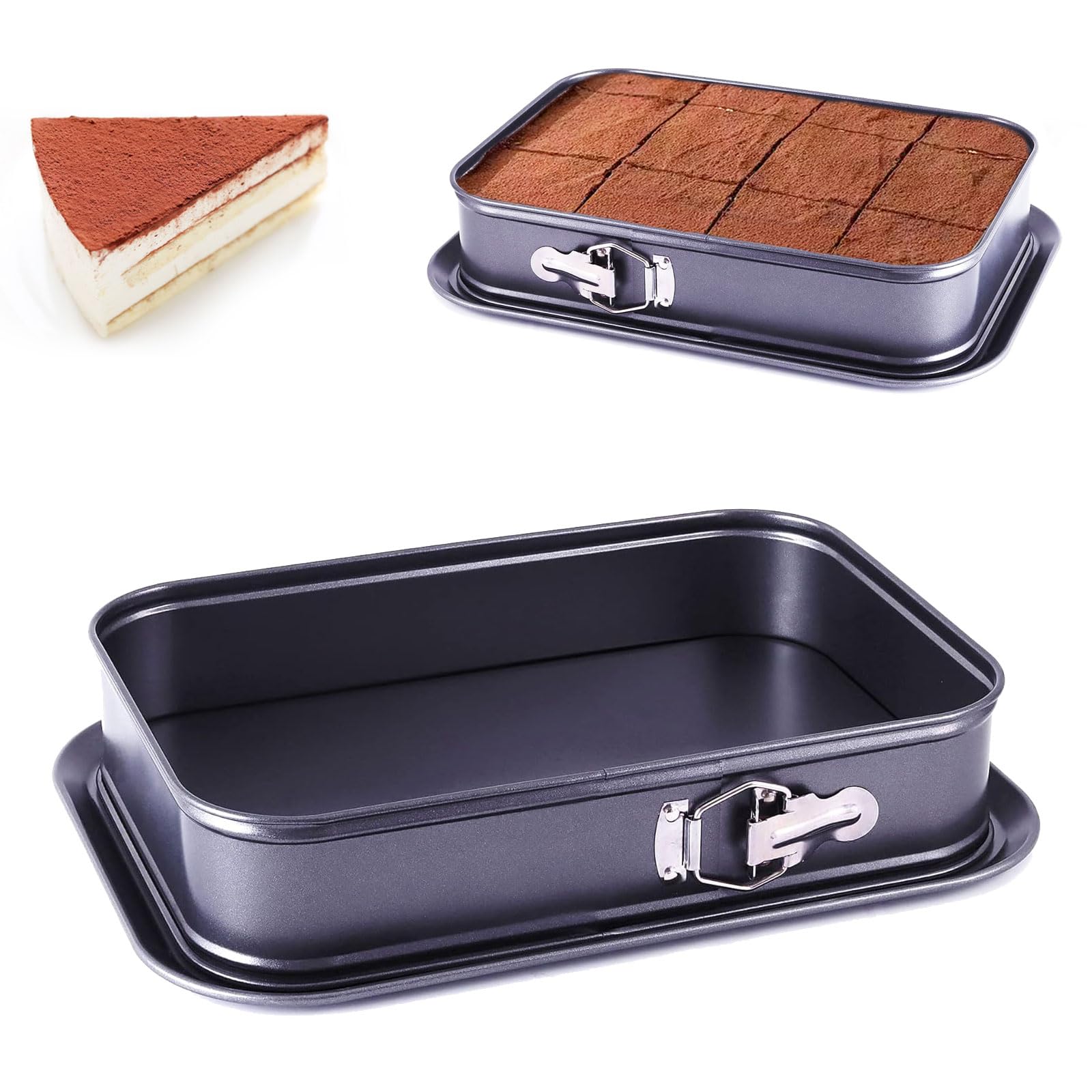 MESHKA Springform Pan Rectangle Cake Pan Leakproof Cake Pan Bakeware Rectangle Non-Stick Baking Pan Mold Leakproof Removable Bottom (black)