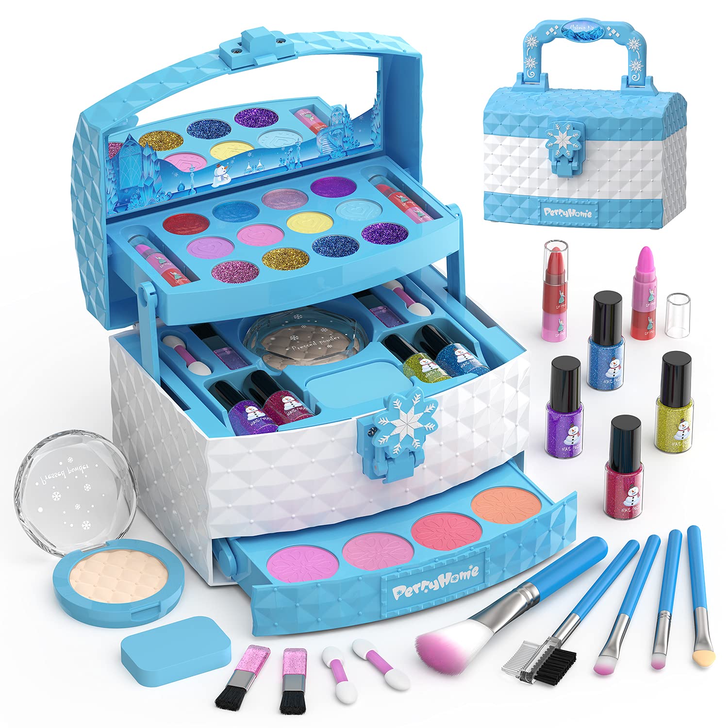 PERRYHOME Kids Makeup Kit for Girl Little Girl Makeup Set, Frozen Makeup Set for 3-12 Gift