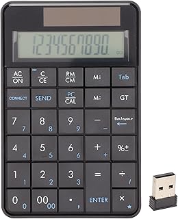 Portable 2.4GHz Calculator Number Pad with Receiver, 29 Keys 2 in 1 USB Keyboard Calculator, Mini Solar Power Smart Keypad...