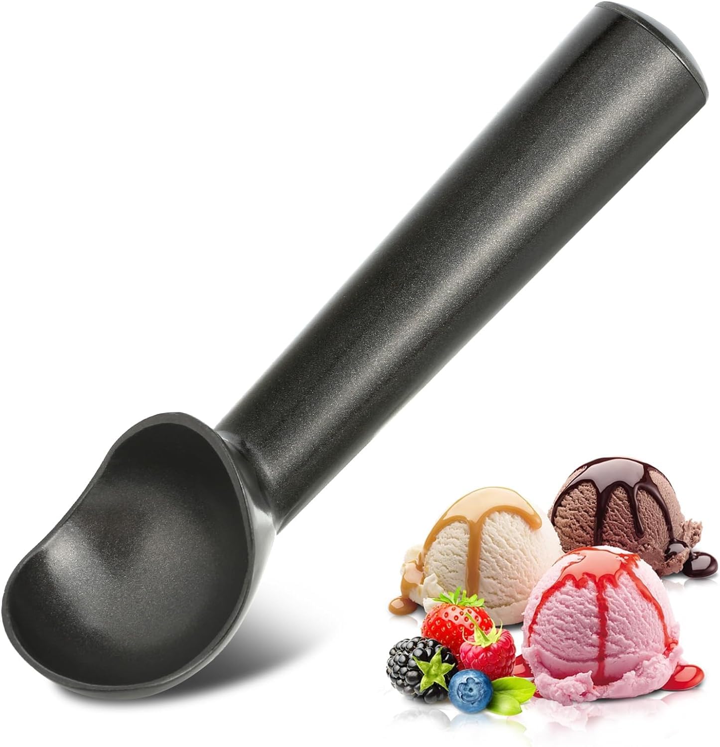 RKPM HOMES Ice Cream Scoop I Aluminum Design Ice Cream Scooper I Nonstick Anti-Freeze, Heavy Duty Durable I Lightweight I Spoon for Gelato, Cookie Dough, Sorbet, Almond – 7Inch (Black)