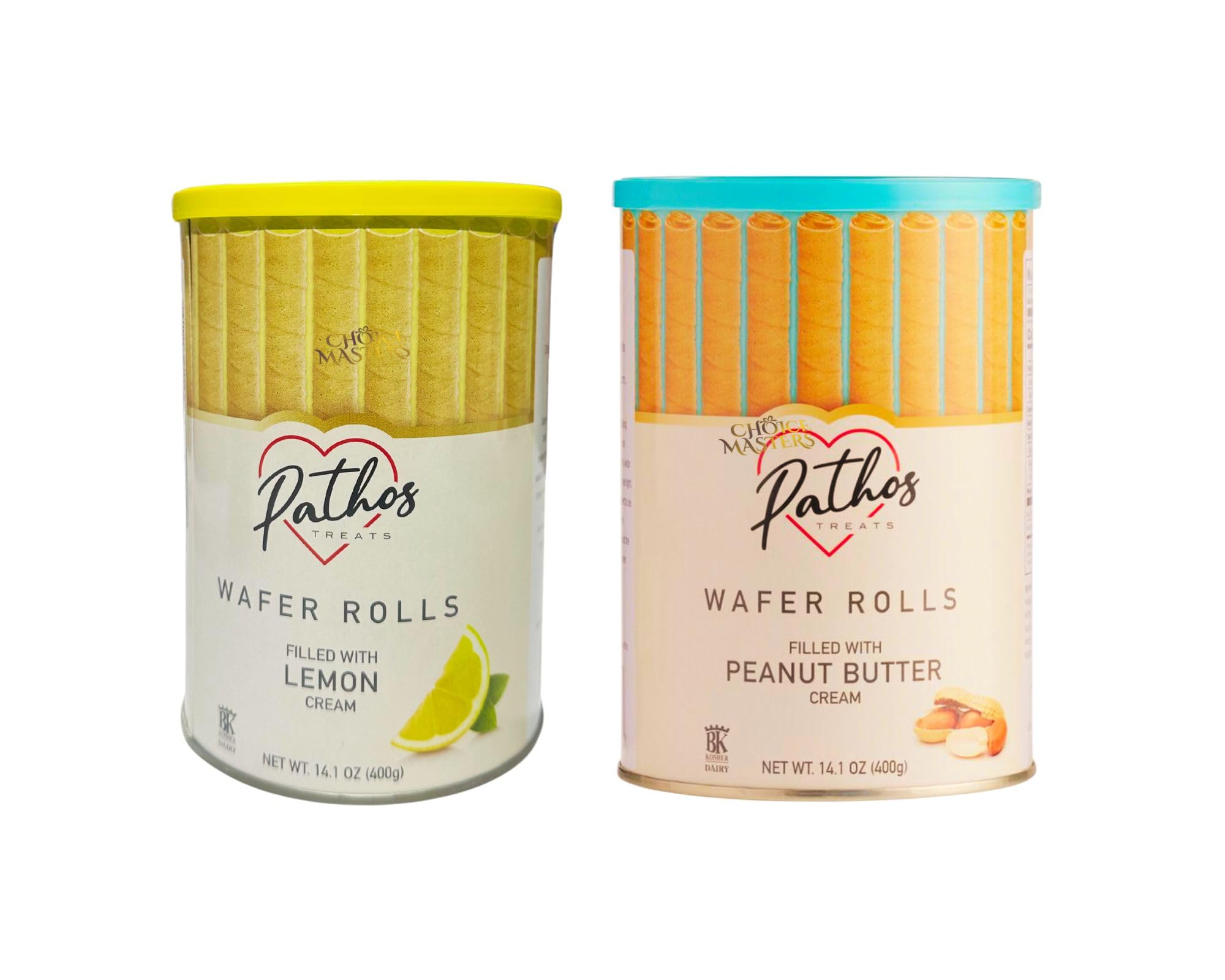 2 Pack Wafer Rolls Tins | Lemon Flavoured Cream Wafer Rolls 400g + Peanut Butter Flavoured Cream Wafer Rolls 400g Tins | Luscious Cream | Decadent Treats for Any Occasion, Great Dessert or Gift