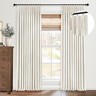 CAPALOCA Pinch Pleated Blackout Curtains 120 Inch Long, Linen Blend, 100% Blackout Drapes with 20 Hooks, Ideal for Bedroom...