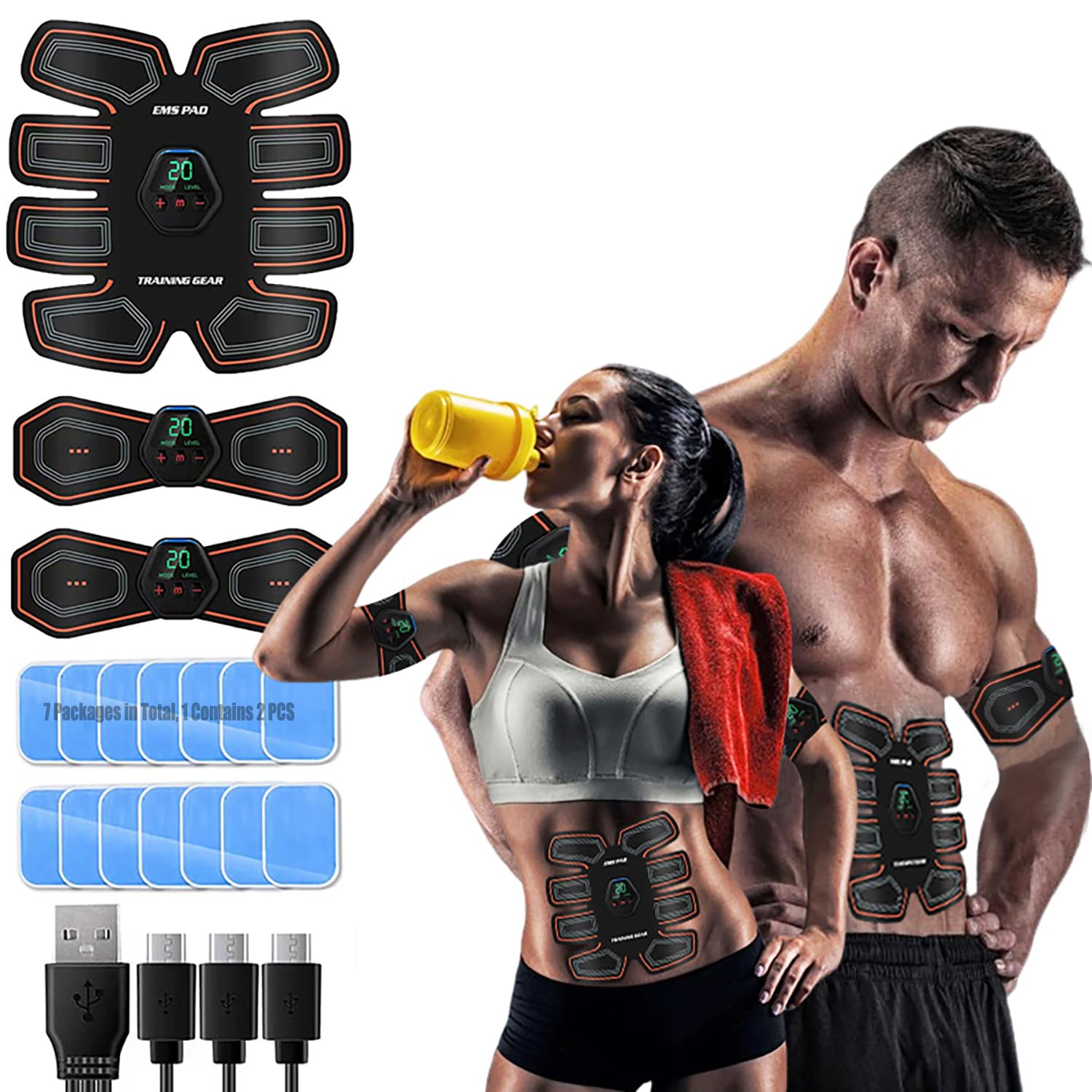 ABS Trainer Muscle Stimulator,Electric EMS Muscle Stimulator Machine for Men&Women,ABS Stimulator with 10 Modes & 20 Intensities,14 High-Adhesive Gel Stickers,Abdominal Muscle Toner for Waist/Leg/Arm