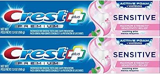 Crest Premium Plus Sensitive Toothpaste with Active Foam Whitening, Soothing Mint Flavor, 7oz (Pack of 2)