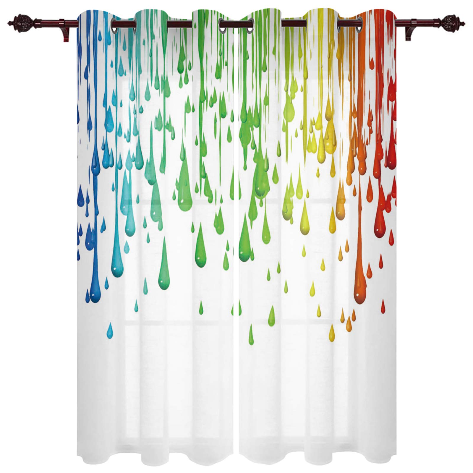 Draperies & Curtains,Rainbow Colored Paint with Leaking Splattered Drops Creative Artsy Graphic Design Window Curtain, 2 Panel Curtains for Sliding Glass Door Bedroom Living Room 80" W By 63" L