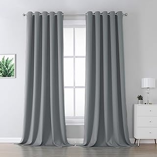 DUALIFE Grey Blackout Curtains for Bedroom 120 inches Long 2 Panels Grommet Window Treatment Thermal Insulated Room Darken...