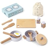 Wooden Toy Pots and Pans Cookware Playset for Kids Kitchen&comma;Toddler Cooking Set&comma;Pretend Play Kitchen Accessories for Toddlers Boys Girls Ages 3&plus;