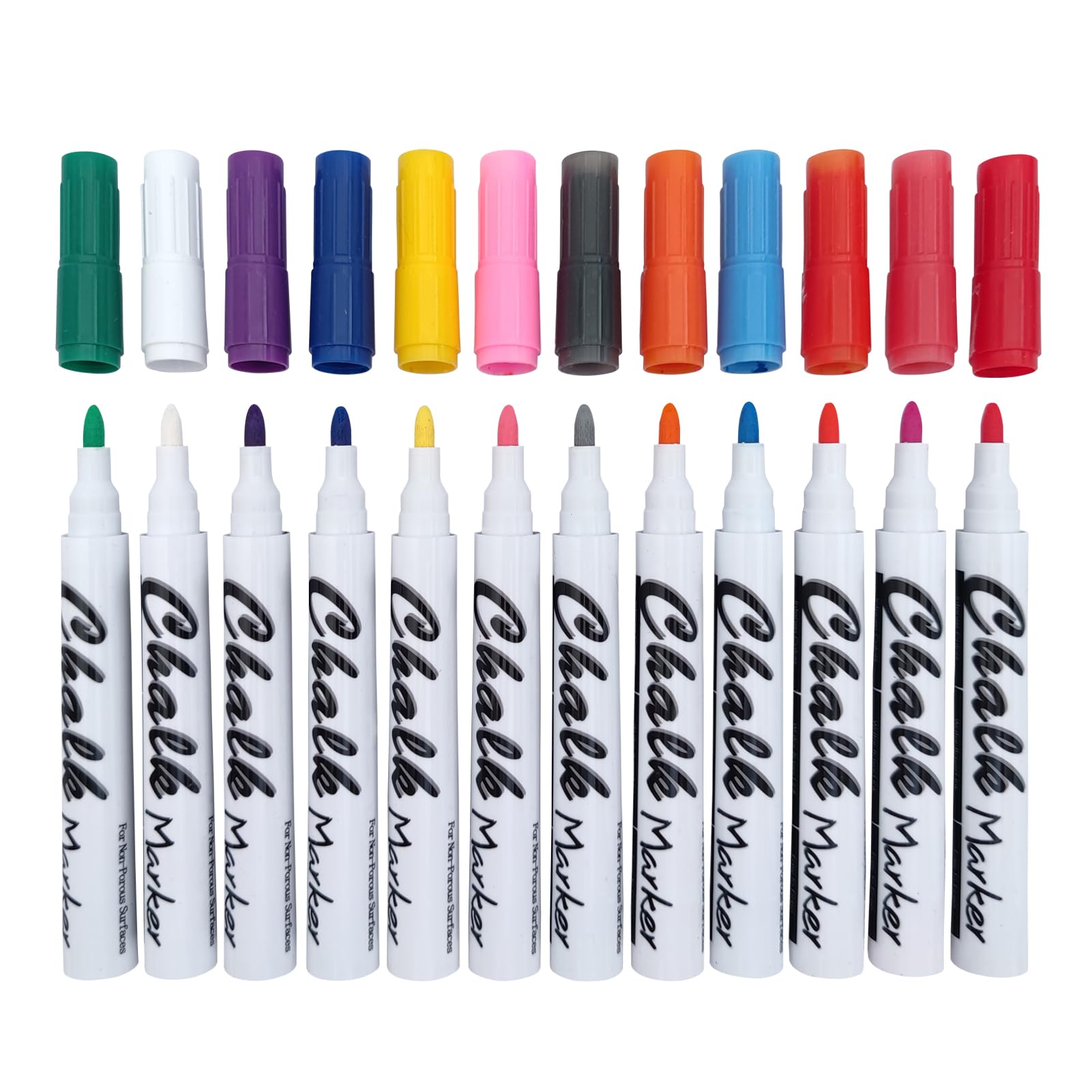 VolcanicsEaster Liquid Chalk Markers Wet Erase Markers Glass Pens for Non-Porous Chalkboard,Windows,Mirrors,12 Pack, 12 Colors2MM Tip