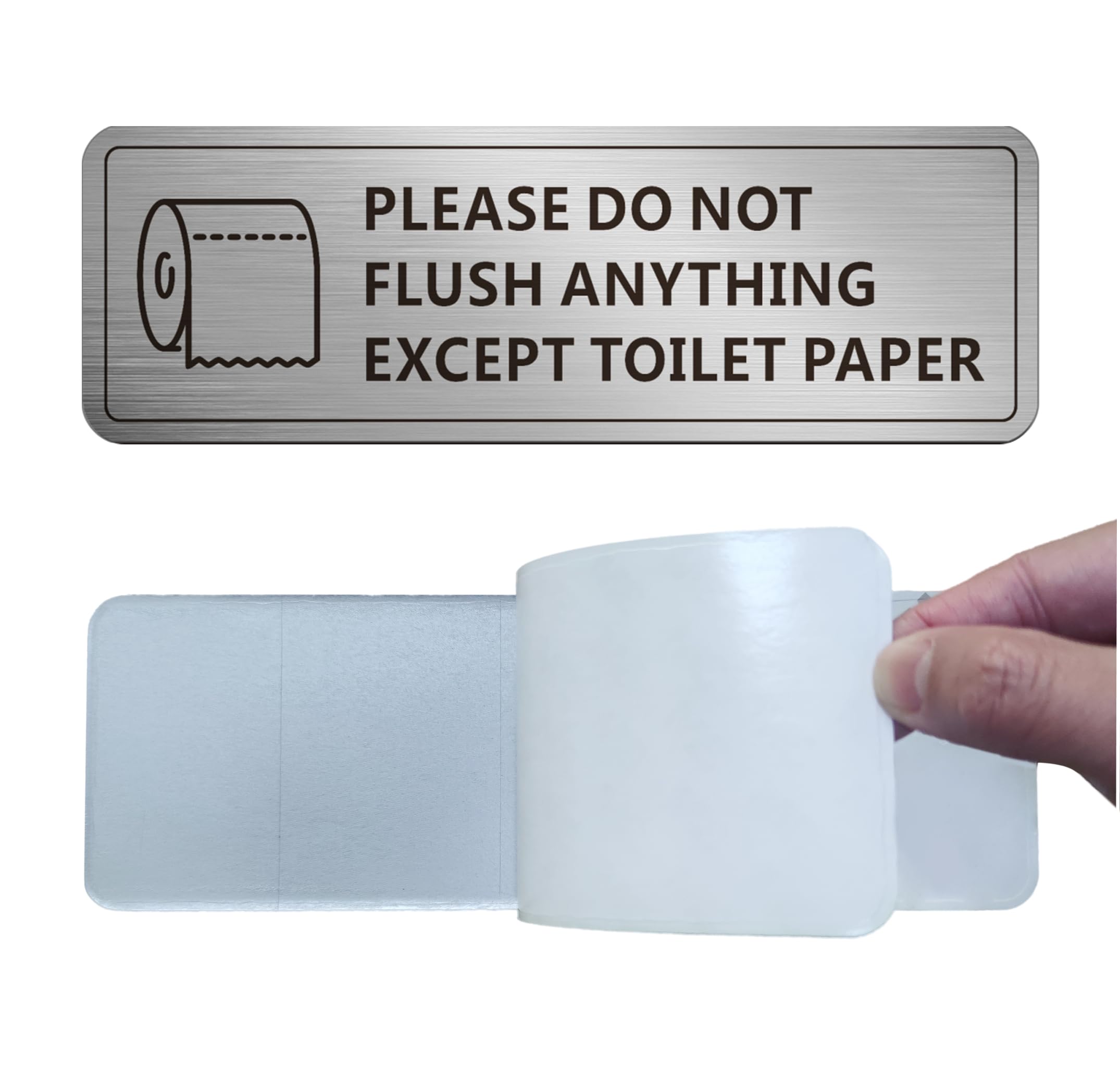 Do Not Flush Anything Except Toilet Paper Sign for Bathroom, Do Not Flush Rules Bathroom Sign, (2 PACK) Self-adhesive Aluminum Metal Signs for Business and Home (9 x 3 Inch, Brushed Aluminum)