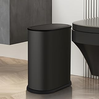 Anzoymx Stainless Steel Bathroom Trash Cans 1.8 Gallons Small Garbage Can with Pop up Lid, Metal Narrow Wastebasket, Slim ...