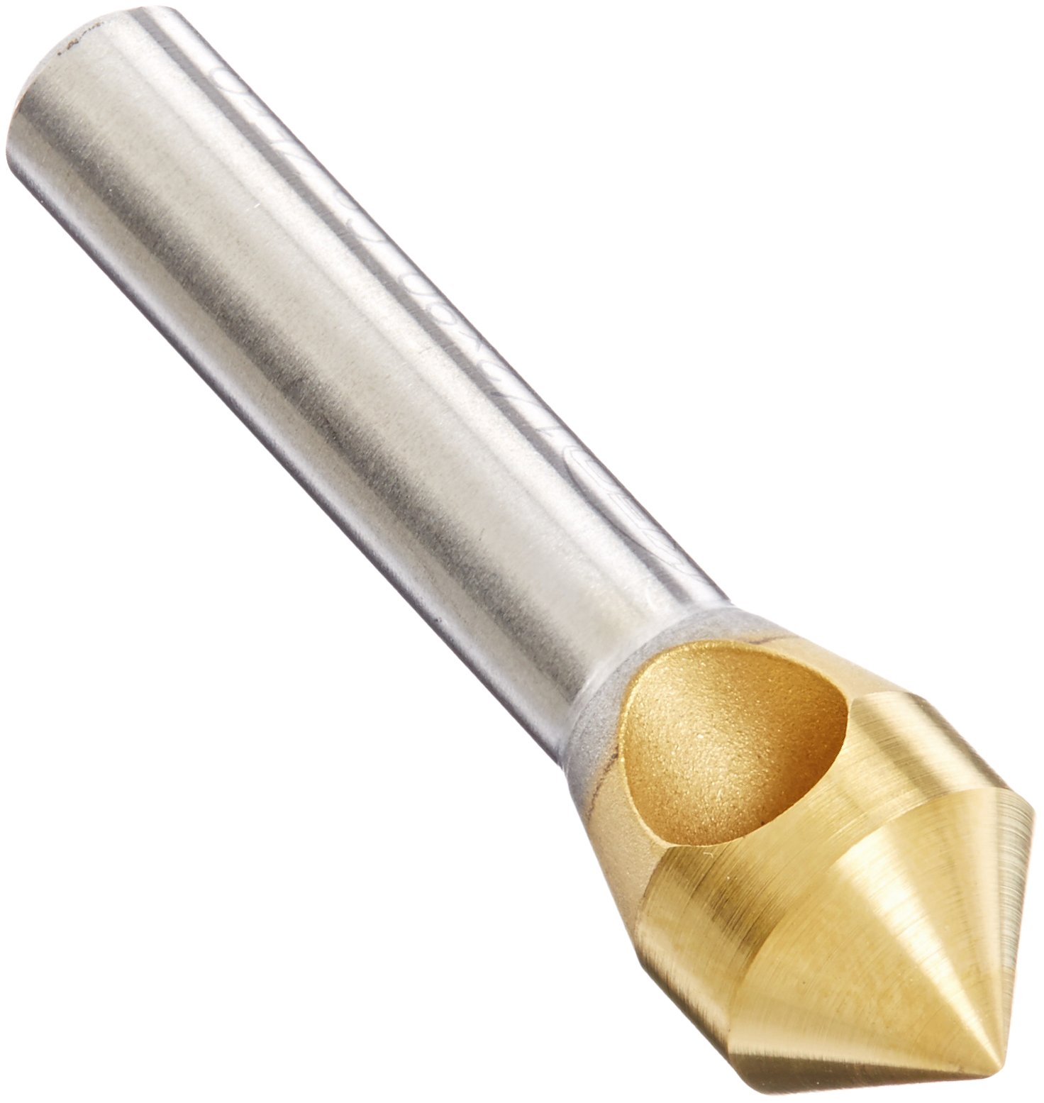 KEO 53530 Cobalt Steel Single-End Countersink, TiN Coated, 100 Degree Point Angle, Round Shank, 1/4" Shank Diameter, 5/16" Body Diameter