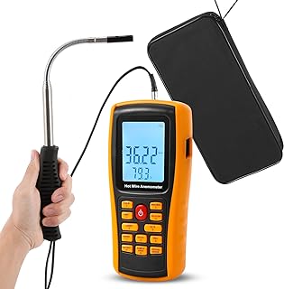 Bonvoisin Hotwire Anemometer Handheld CFM/CMM Air Flow Velocity Meter Wind Speed Gauges with Backlight LCD Display for HVA...