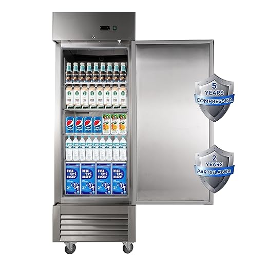 JINSONG 27" Commercial Refrigerator with Single Solid Door, 23 cu.ft Stainless Steel Reach-in Refrigerator for Restaurant, Bar, Shop, Residential