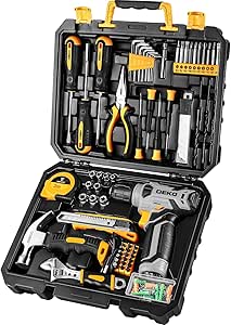 DEKOPRO 126 Piece Power Tool Combo Kits with 8V Cordless Drill, 10MM 3/8&#39;&#39; Keyless Chuck, Professional Household Home Tool Kit Set, DIY Hand Tool Kits for Garden Office House Repair