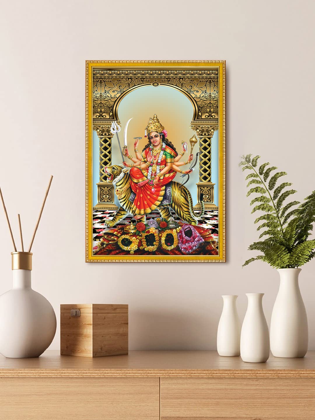 999STORE Sherawali Mata Sitting On Tiger Photo Painting With Photo ...