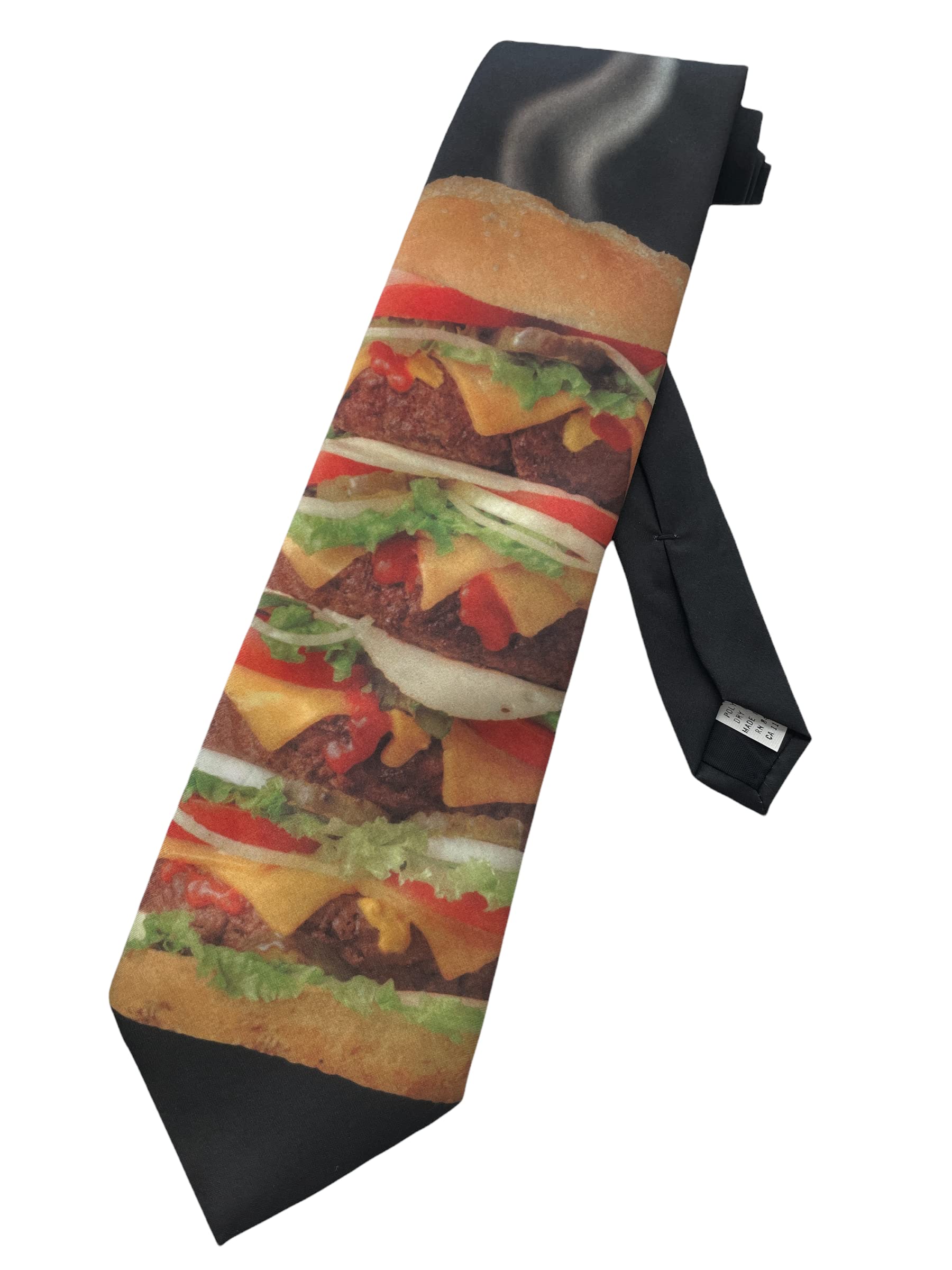 RM Style Mens Cheeseburger BBQ Diner Burger Necktie - Black - One Size Neck Tie