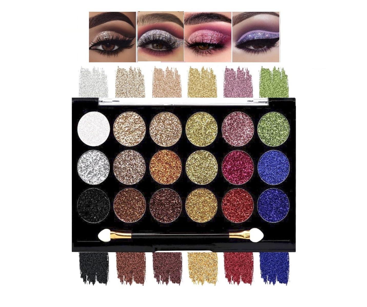 Matt Look Glitter N highlight 18 Color Glittering Eyeshadow Palette |Bright Vibrant Colors|Creamy In Texture|Easily Blendable|Creative Look Palette|18 in 1 Fashion Color Glitter Palette- Unique Edition (18 gm)