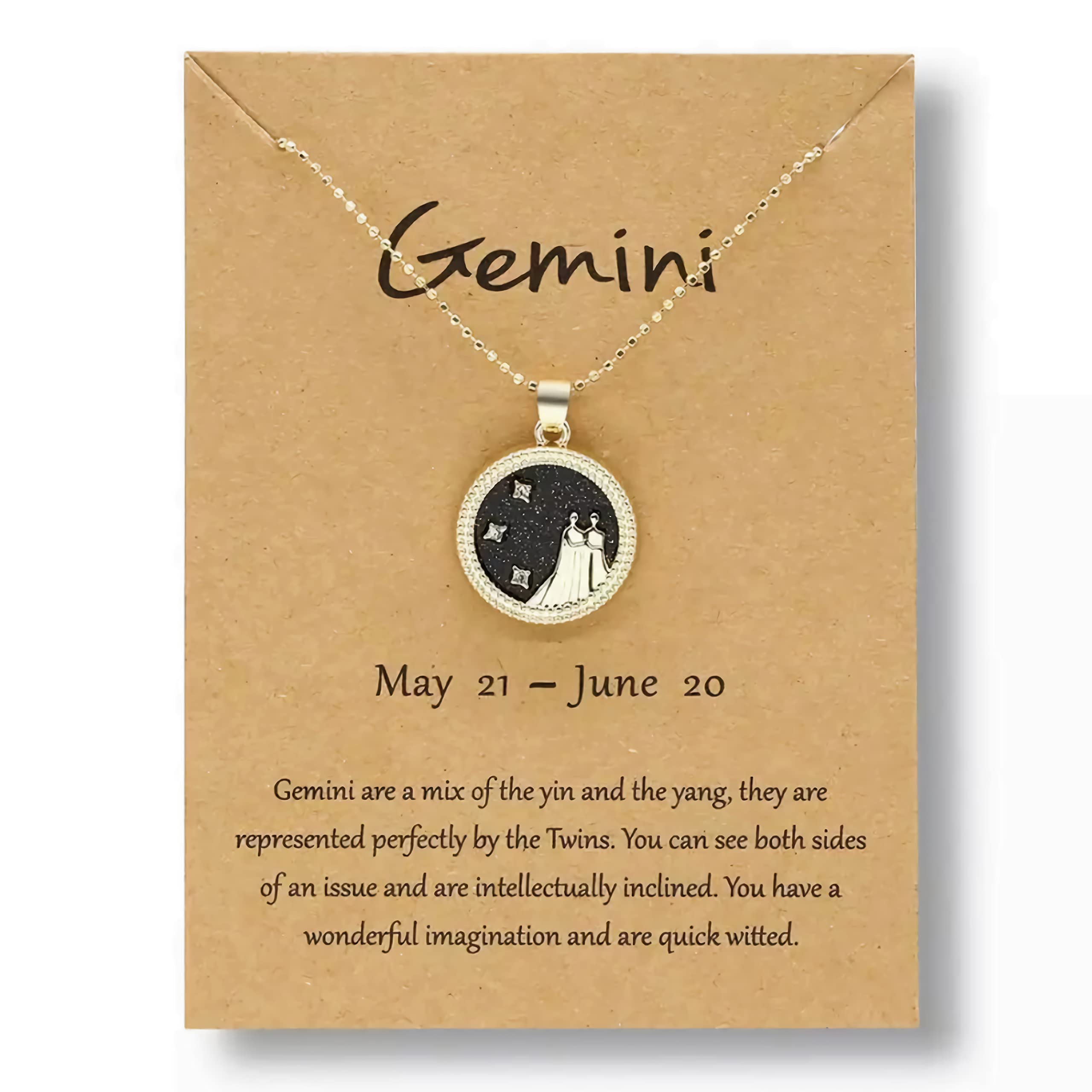 GenericGold Star Sign Coin Charm Pendant Chain Necklace – Night – Gemini (21st May - 21st June) - Zodiac Constellation Horoscope Celestial Astrology Jewellery - Women Men Gift