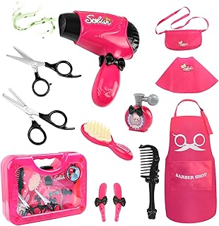 Hapgo Girls Beauty Salon Set Pretend Play Stylist Hair Cutting Kit Hairdresser Toys with Hair Dryer, Scissors, Barber Apro...