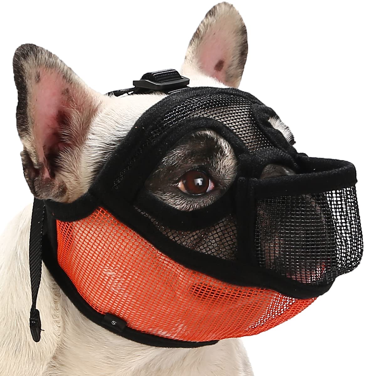 Photo 1 of French Bulldog Muzzle, Short Snout Dog Muzzle for Shih Tzu English Bulldog, Mesh Dog Muzzle with Tongue Out Design, Flat Face Dog Muzzle for Biting Chewing Grooming S Black/Orange