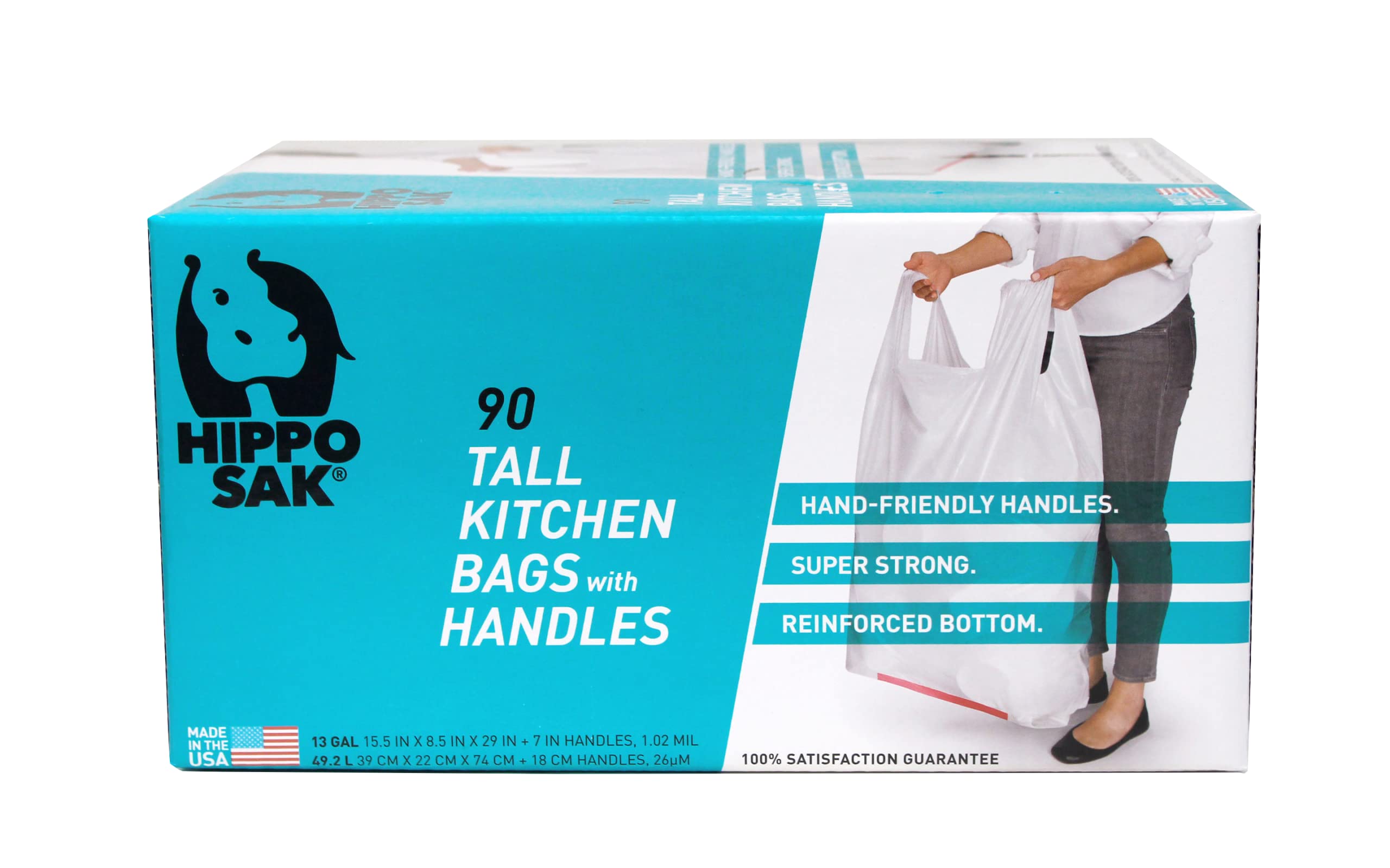 Hippo Sak - Tall Kitchen Garbage Bags with Ergonomic Handles - 13 ...