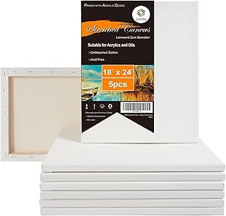 CONDA 18x24 inch Stretched Canvas for Painting, 5 Pack Large Canvas, 100% Cotton, 5/8 Inch Profile Big Stretched Canvas Va...