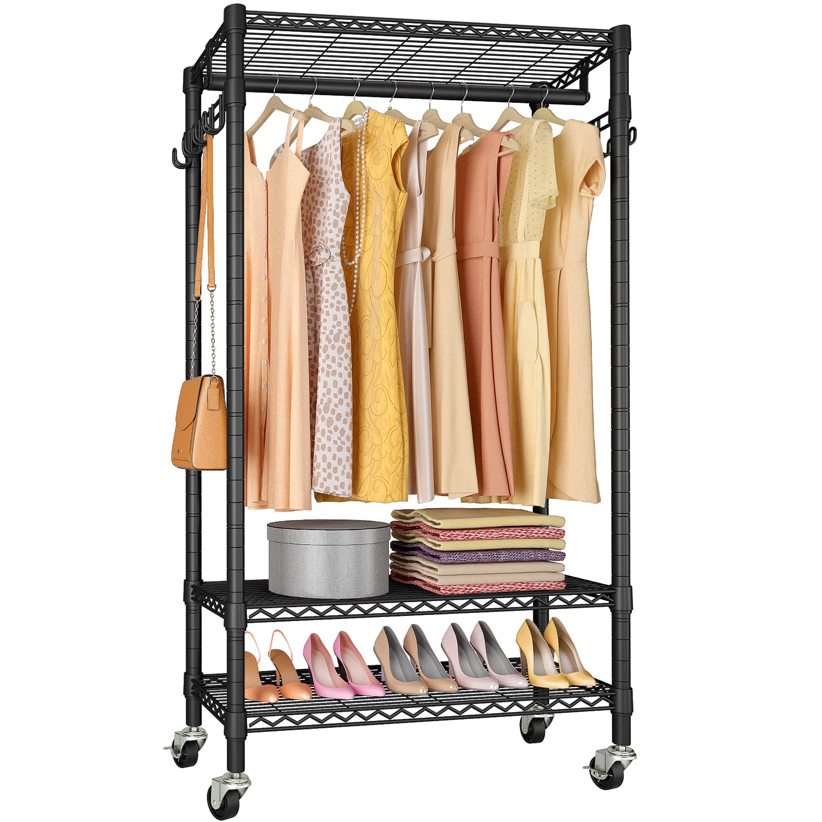 Photo 1 of VIPEK R1 Plus Rolling Garment Rack Heavy Duty Clothes Rack for Hanging Clothes, Portable Closet Wardrobe with Wheels and Side Hooks, Black
