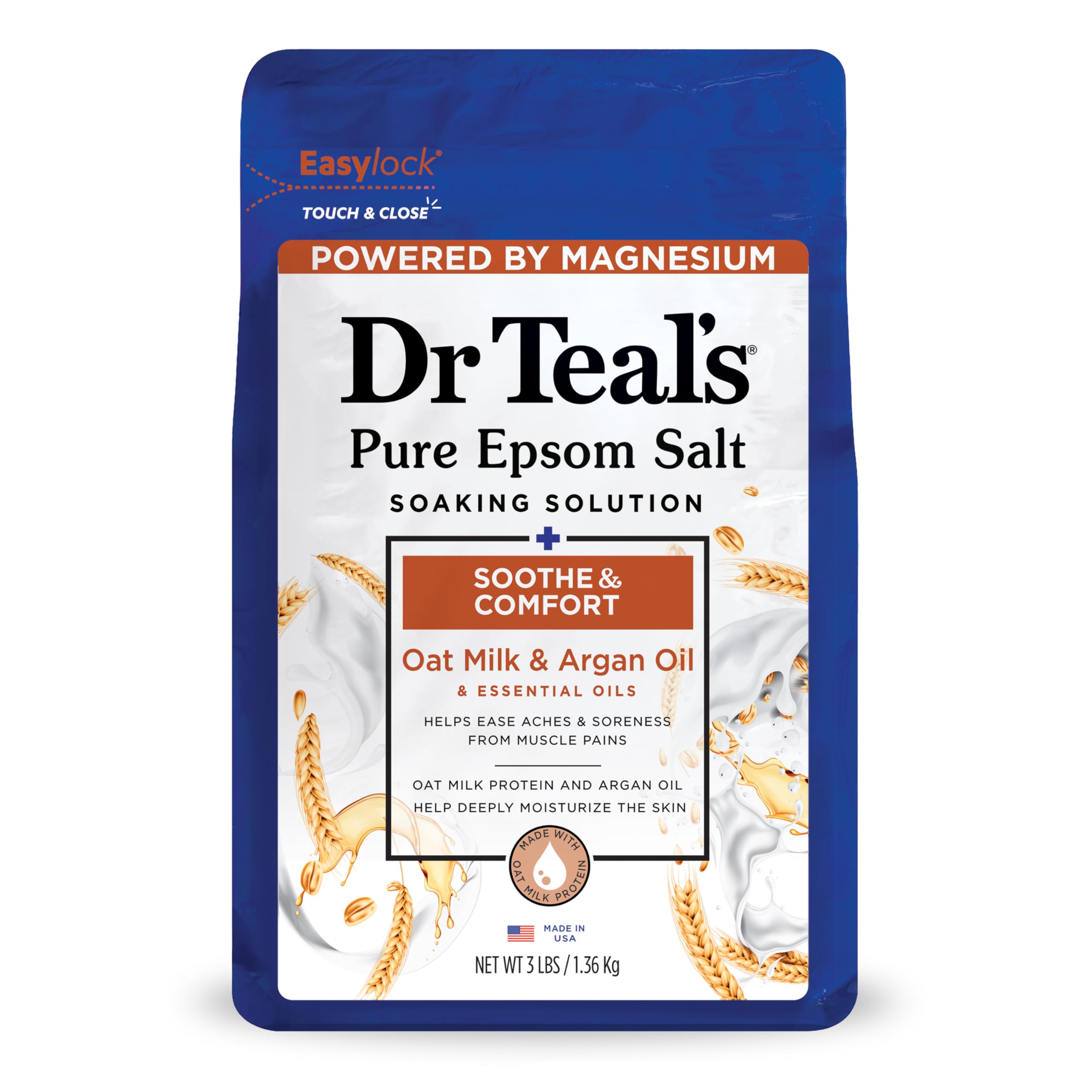 Dr Teal's Epsom Salt Magnesium Soak, Soothe & Comfort with Oat Milk & Argan Oil, 3 lbs