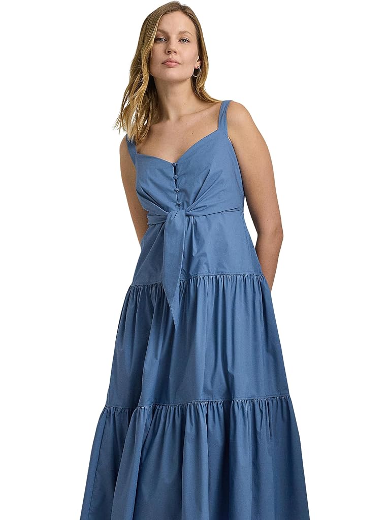 Lauren Ralph Lauren Cotton-Blend Tie-Front Tiered Dress