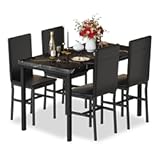 tantohom Dining Table Set for 4&comma; Space Saving Kitchen Table and Chairs Set of 4&comma; 5 Piece Modern Dining Room Table Set with Faux Marble Top and PU Leather Chairs for Small Space&comma; Apartment&comma; Black