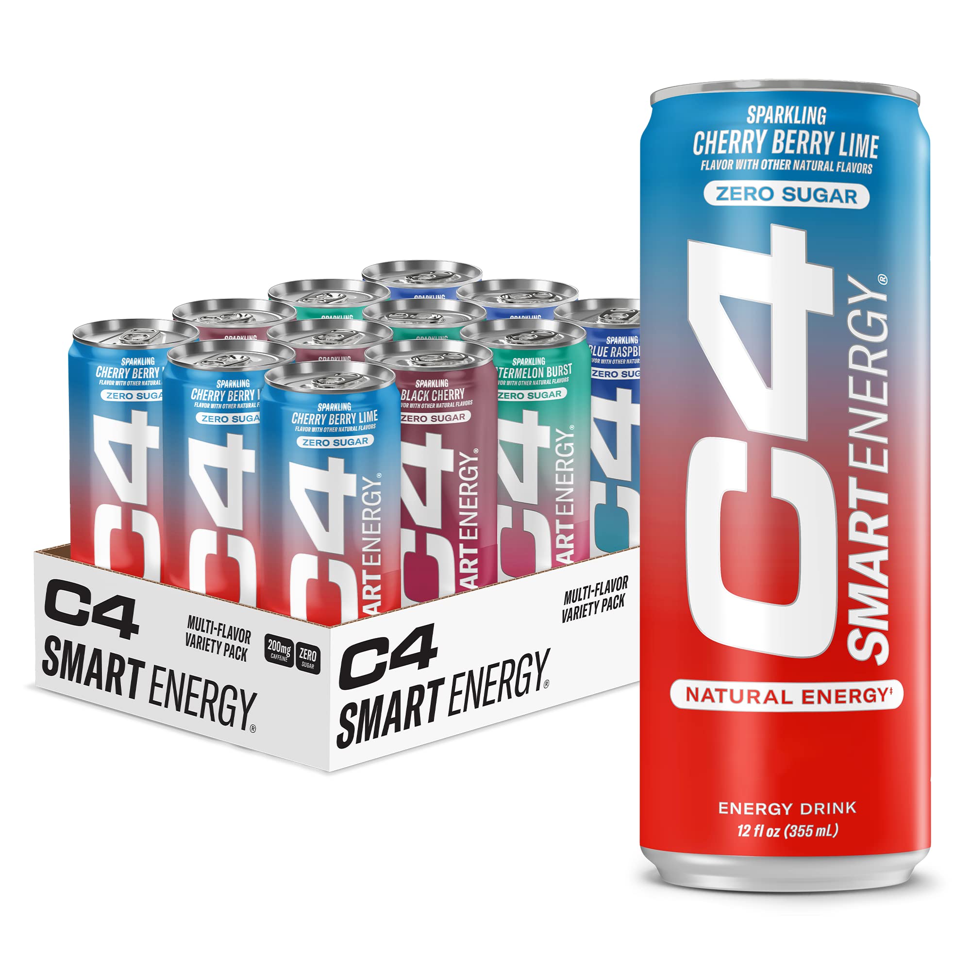 Cellucor C4 Smart Energy Drinks Variety Pack, Sugar Free Performance Fuel & Nootropic Brain Booster, Coffee Substitute or Alternative, 4 Flavor Berry Breeze Variety 12 Pack