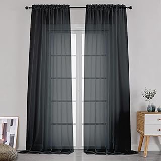 Simplebrand Black Sheer Curtains 120 Inches Long, Extra Long Rod Pocket Solid Color Window Sheer Curtain Panels, Elegant C...