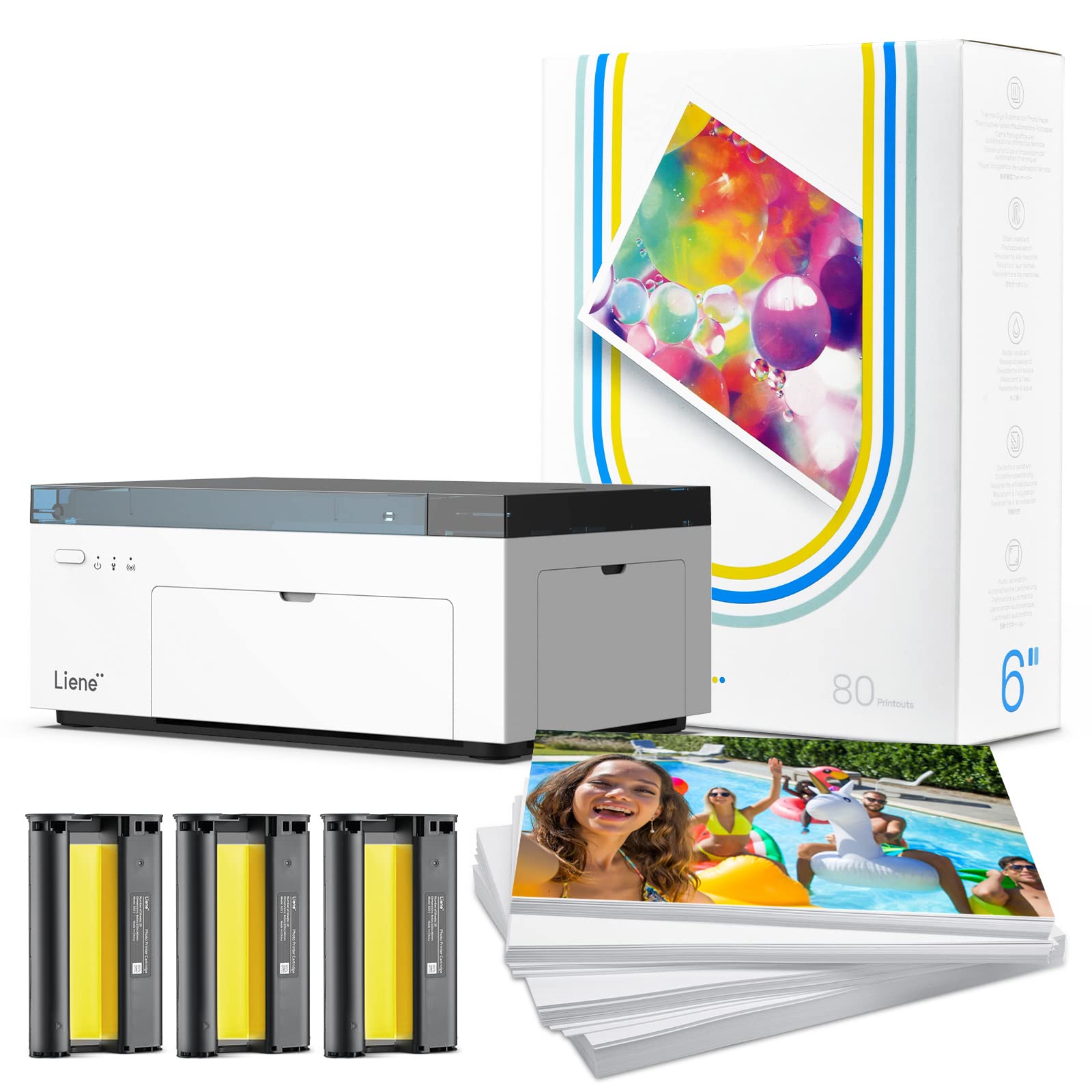 Liene 4x6'' Photo Printer, Photo Printer (100 Sheets), Full-Color Photo, Portable Instant Photo Printer for iPhone, Thermal Dye Sublimation, Wi-Fi Picture Printer w/ 100 Sheets Paper & 3 Cartridges