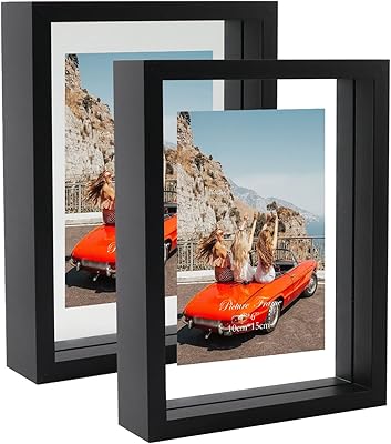 N/A+ Trwcrt 2 Pack 4x6 Floating Picture Frame, Double Side Tempered Glass Picture Frames，Display up to 6 x 8 photos for Desktop or Wall Hanging, Black