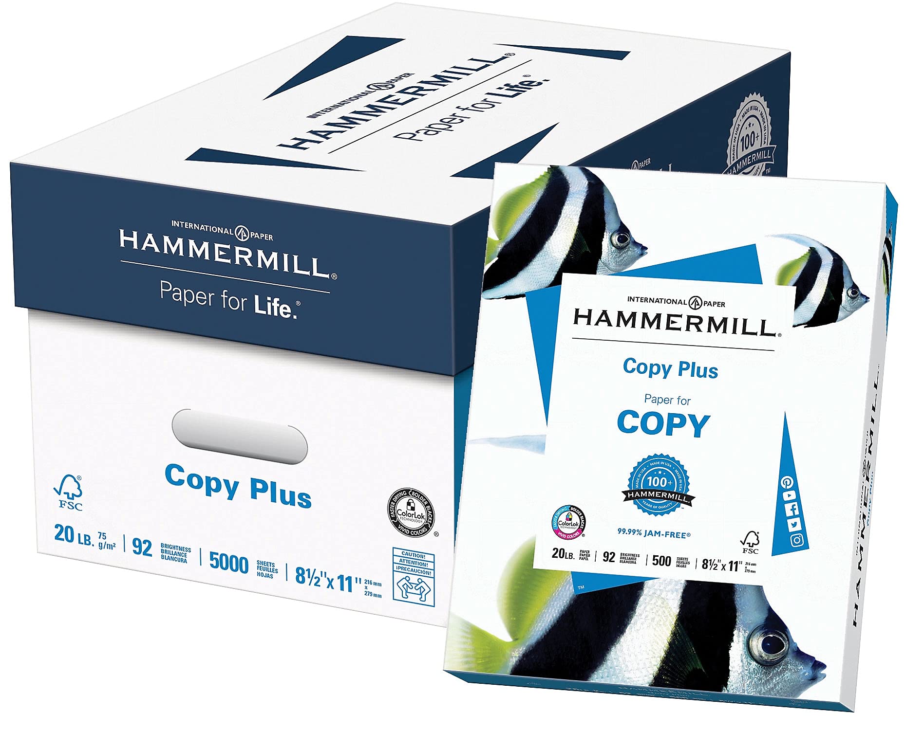 Hammermill Printer Paper, 20 lb Copy Plus, 8.5 x 11 - 10 Ream (5,000 Sheets) - 92 Bright, Made in the USA