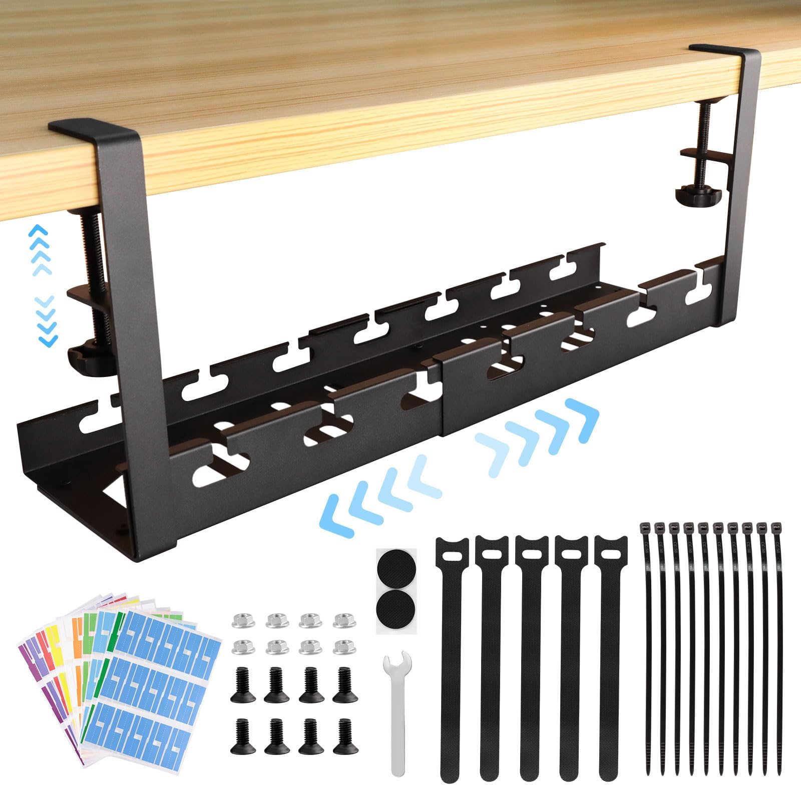 No Drill Cable Management Under Desk Cable Management Tray, 11.2-21.8 ...