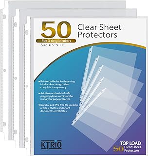 KTRIO Sheet Protectors 8.5 x 11 inch Clear Page Protectors for 3 Ring Binder, Plastic Sleeves for Binders, Top Loading Pap...